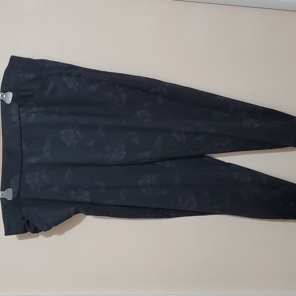 Black Flower Print Stretch Pants
